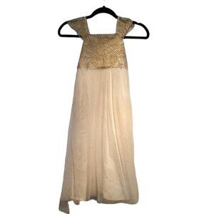 Think Pink Bows Champagne Lace Girls Bridesmaid Formal Dress 5